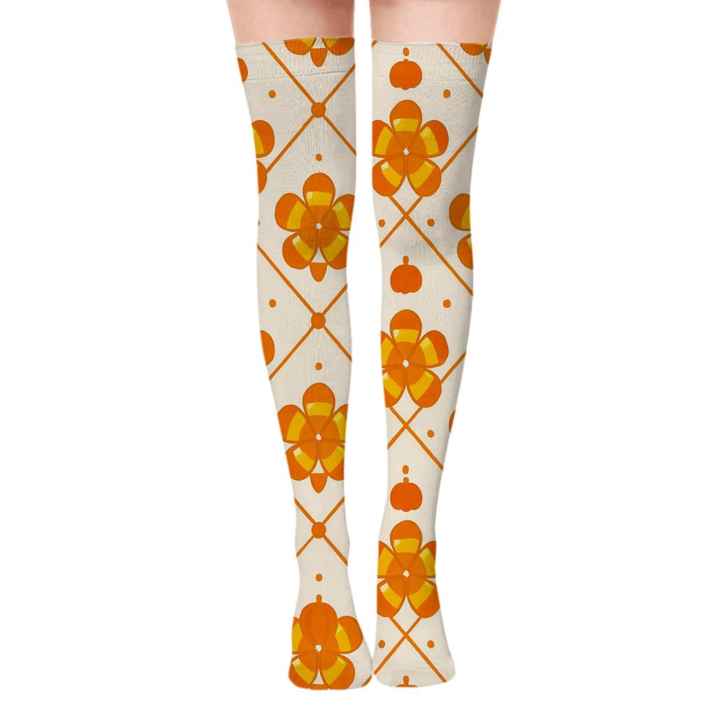 Orange Candy Corn Diamond Tile On Proper Neutral Background soft everyday over-the-knee socks