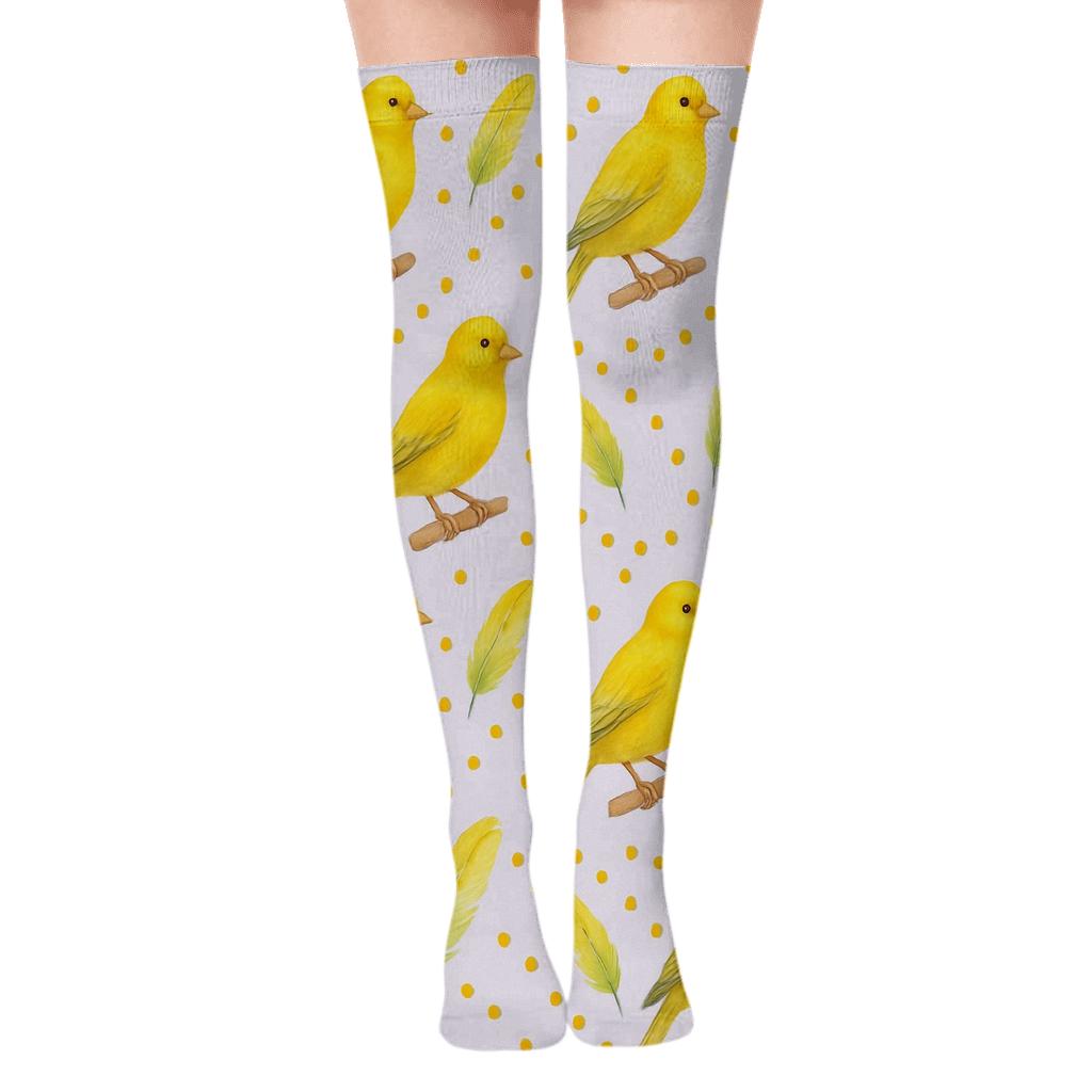 Canary Song Ripple Dots And Perch Icons On Pale Lavender Background personalized over-the-knee socks