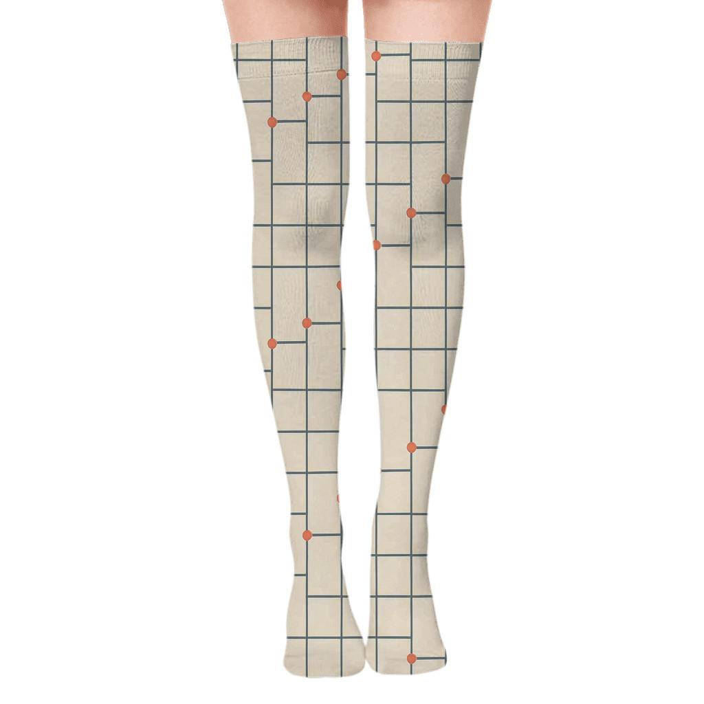 Stepped Grid Ripple stylish fashion over-the-knee socks