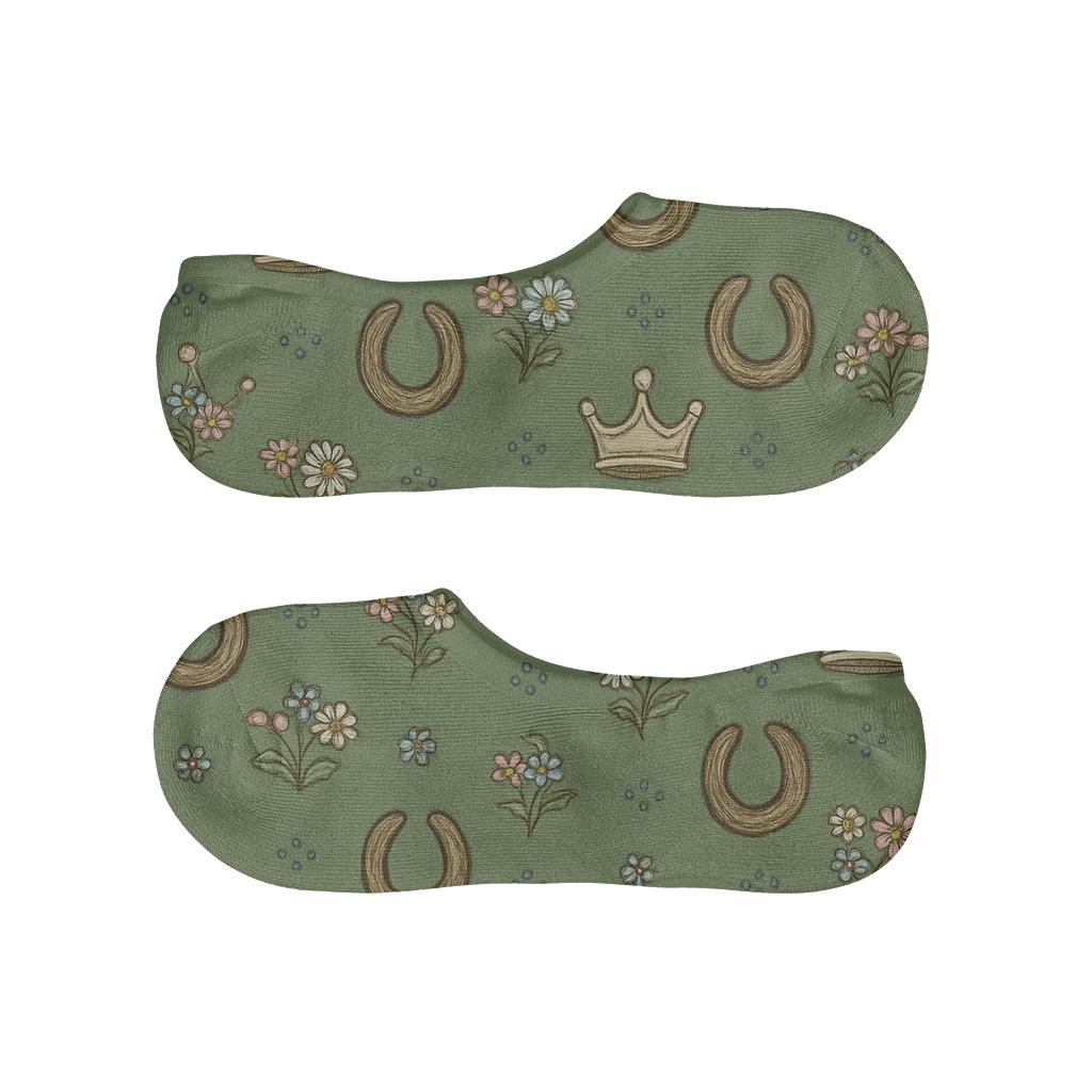 Meadow Lattice With Pony Crowns designer print no-show socks