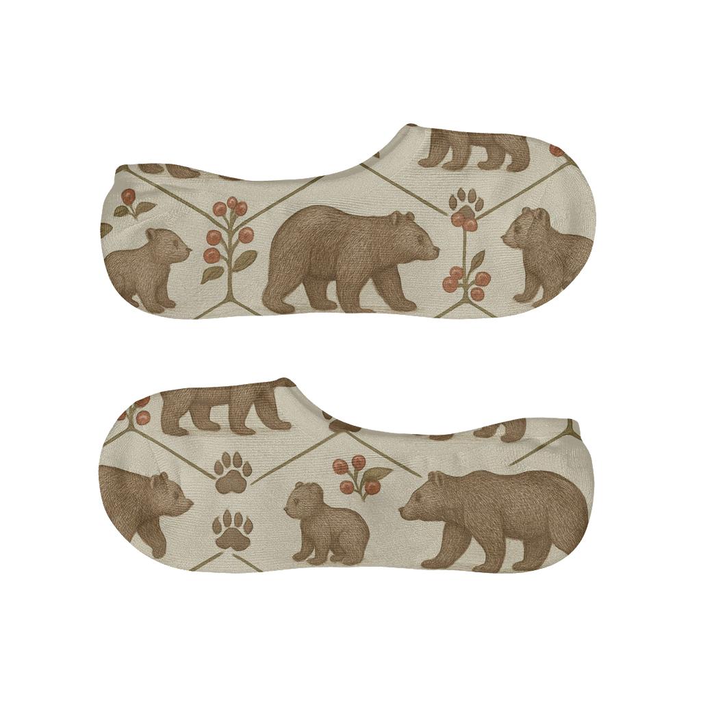 Vintage Naturalist Poster Bears In Botanical Lattice breathable seamless no-show sockscustom no-show socks