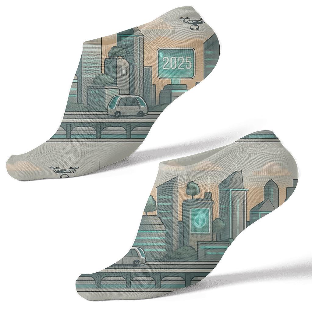 Retro Futuristic Cityscape Wrap Pattern 2025 soft everyday ankle socks