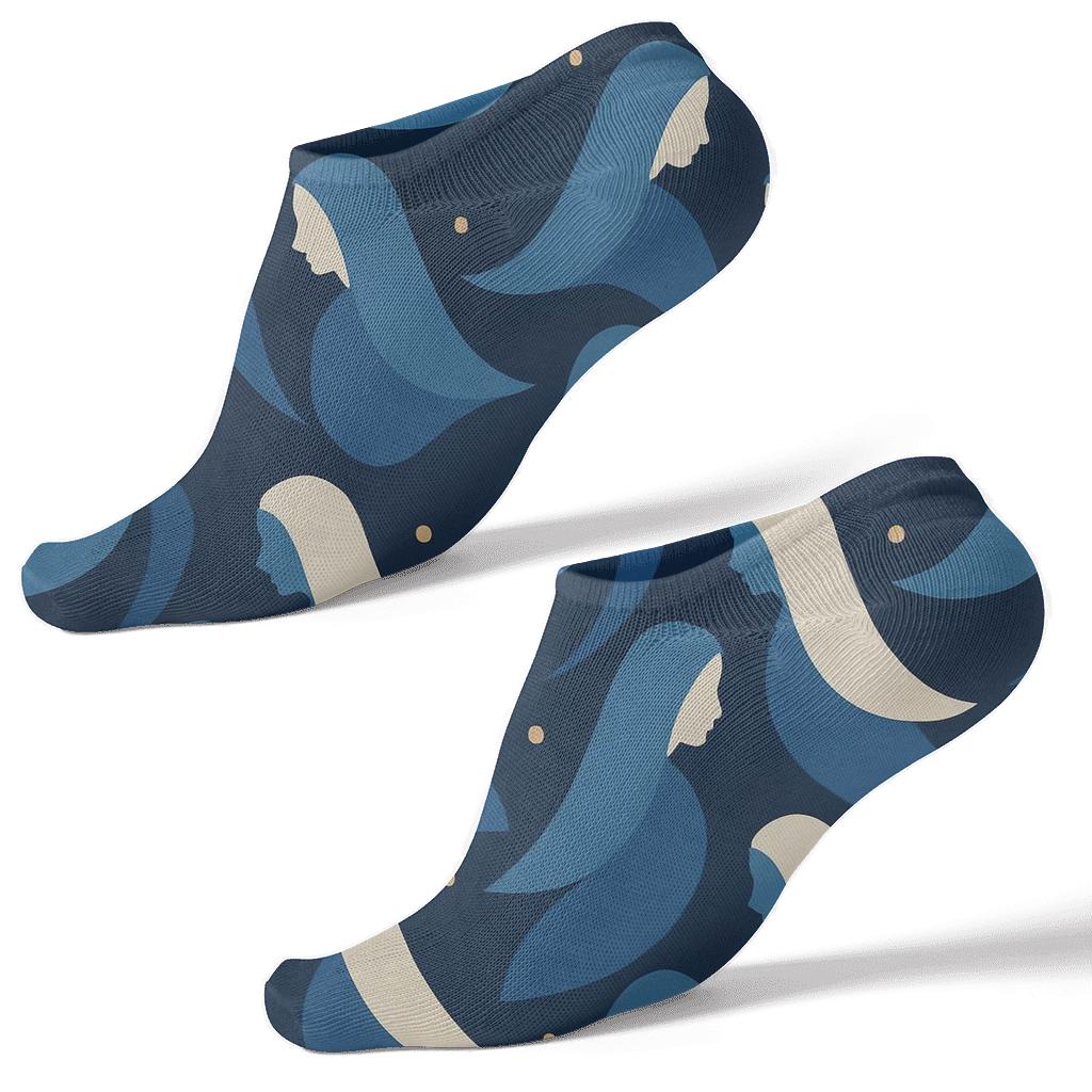 Mary Silhouette Wave On Deep Blue custom ankle socks