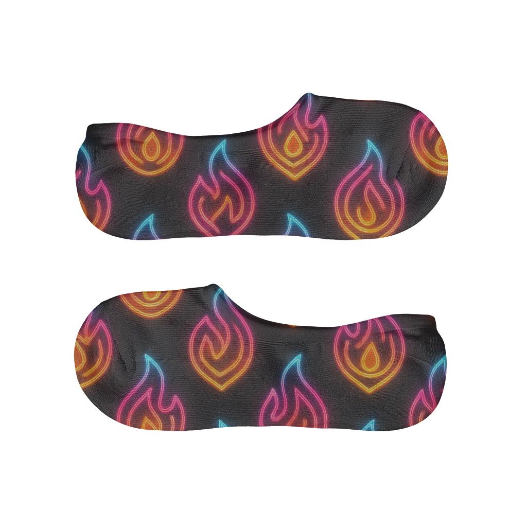 Neon Flame Signage Diamond Tessellation On Charcoal Black Background comfortable invisible socks