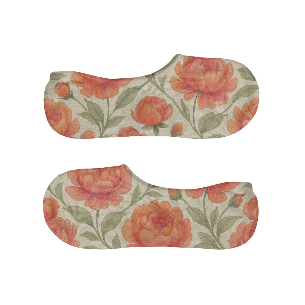 Sunset Peony Diamond Tile On Ivory Background low cut no-show socks