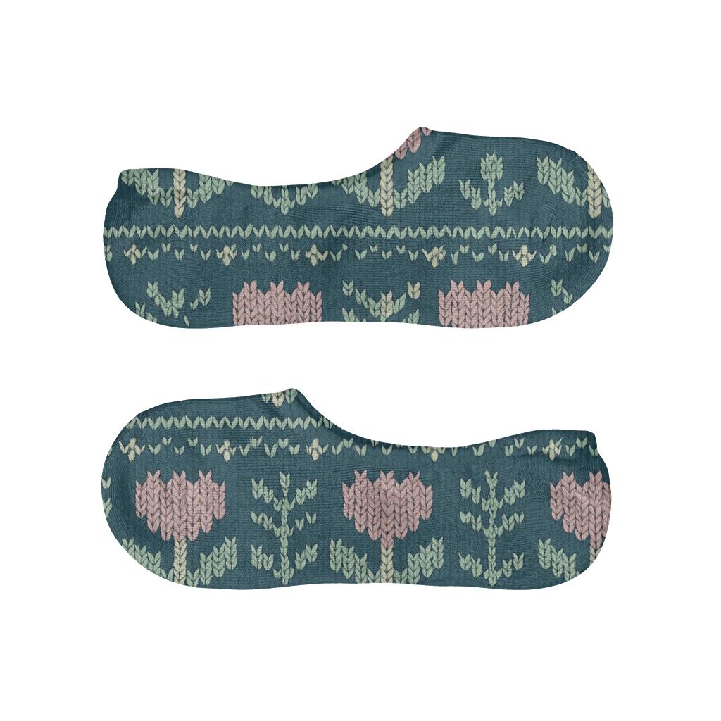 Knitted Tulip Stripe Illusion On Deep Teal Background comfortable invisible socks