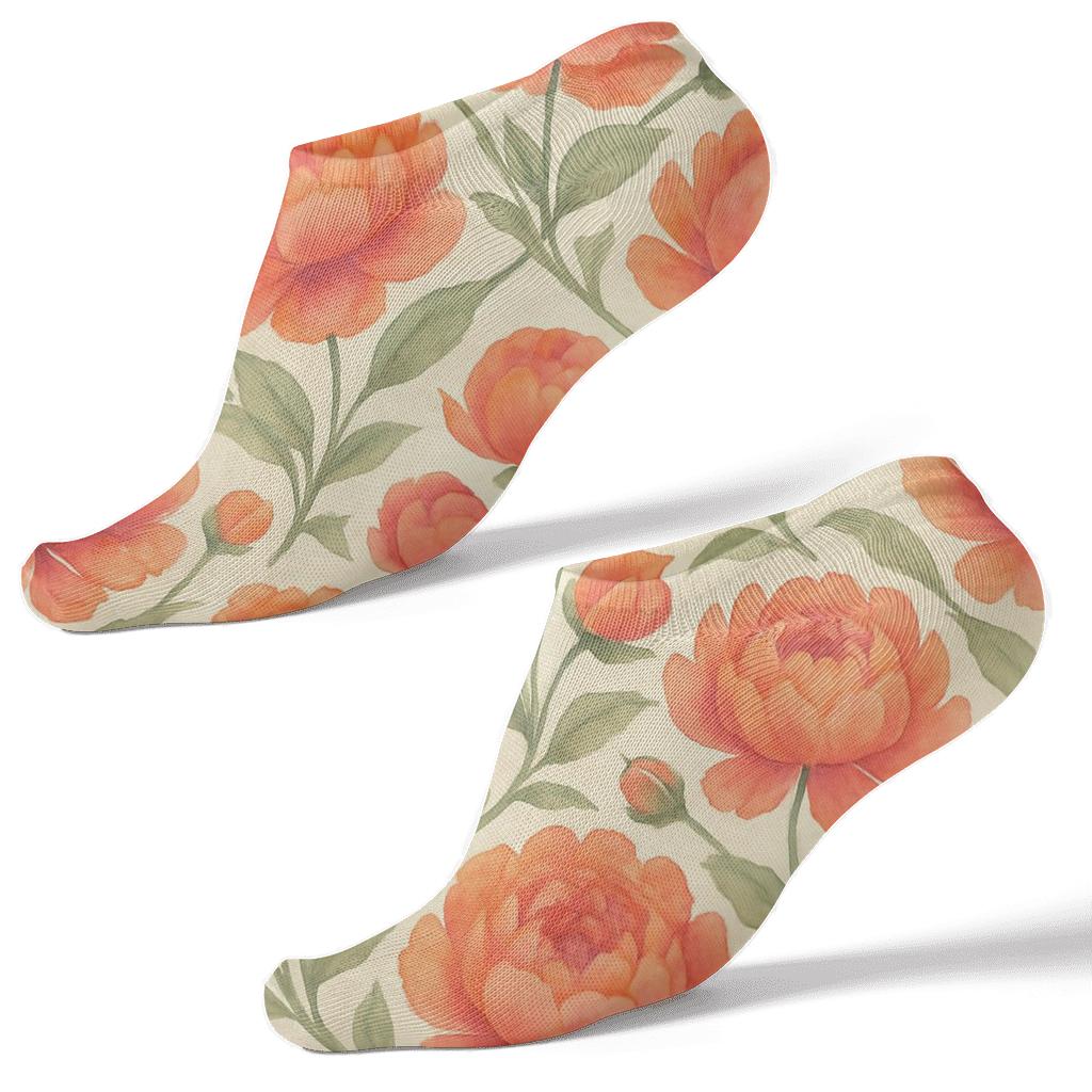 Sunset Peony Diamond Tile On Ivory Background personalized ankle socks