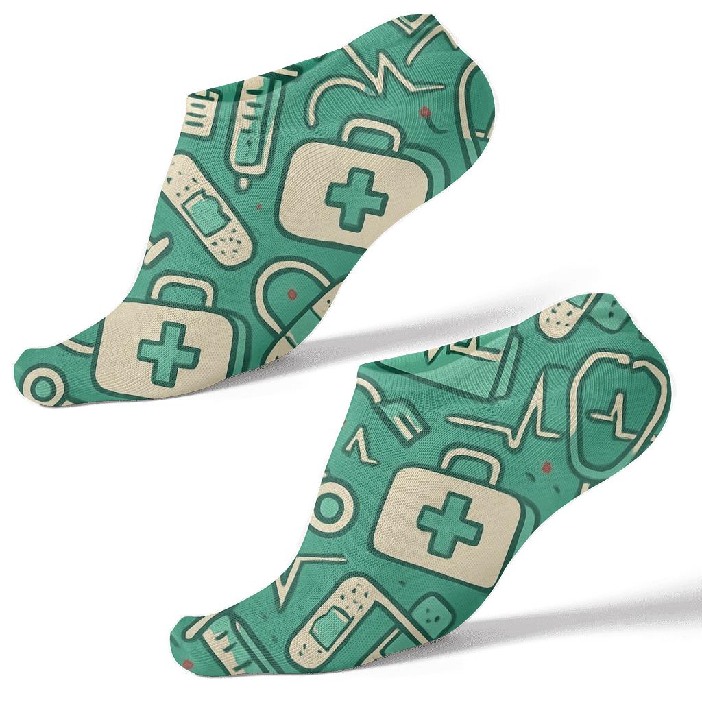 Doctor Tool Tessellation On Hospital Green unique graphic ankle socks