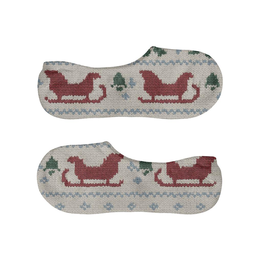 Knitted Fair Isle Sleigh Parade designer print no-show socks