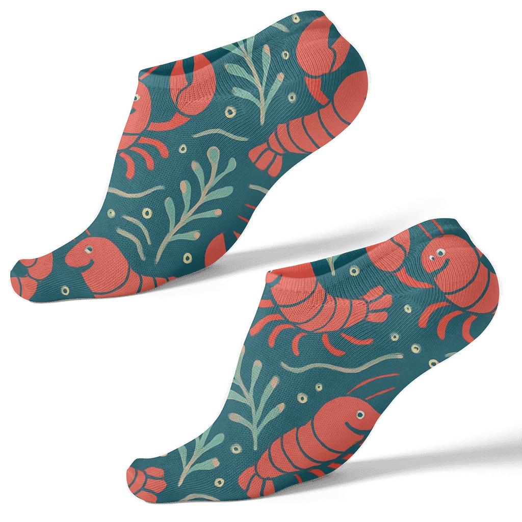 Wave Band Lobster Parade On Deep Teal trendy patterned ankle socks