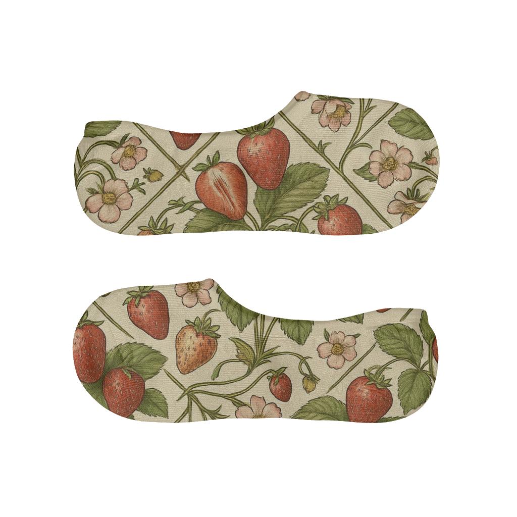 Vintage Strawberry Botany Tile On Warm Ivory trendy no-show sock styles