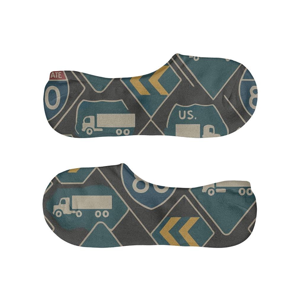 Road Sign Lattice For Truck Driver Adventures anti-slip no-show socks