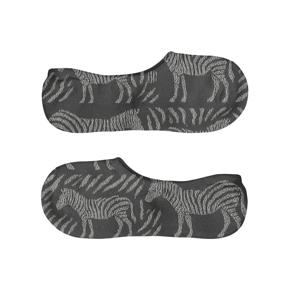 Knitted Zebra Silhouette Stripe Bands On Charcoal comfortable low-cut socks