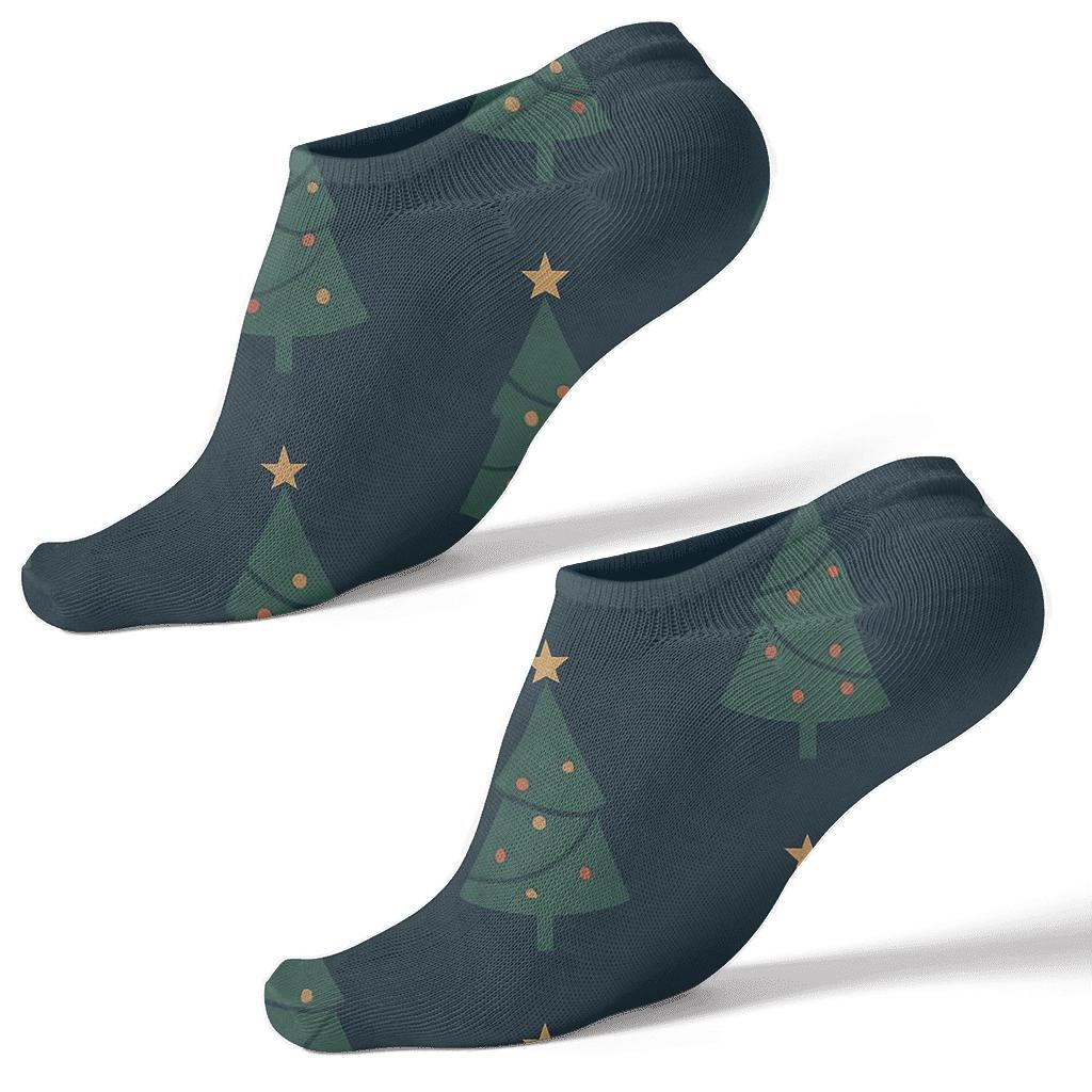Modern Minimalist Grid With Christmas Tree Silhouettes premium sports ankle socks