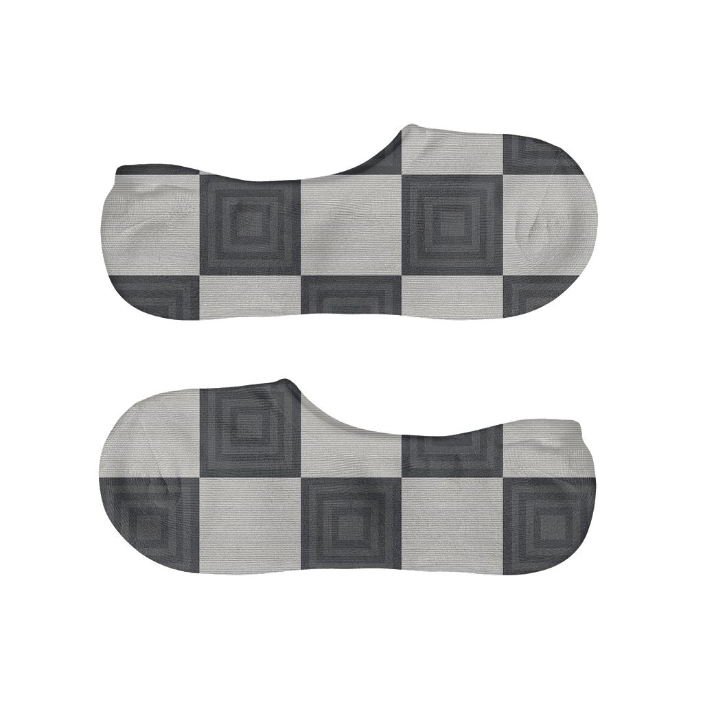 Charcoal Nested Checker Blocks With Stripe Overlays anti-slip no-show socks