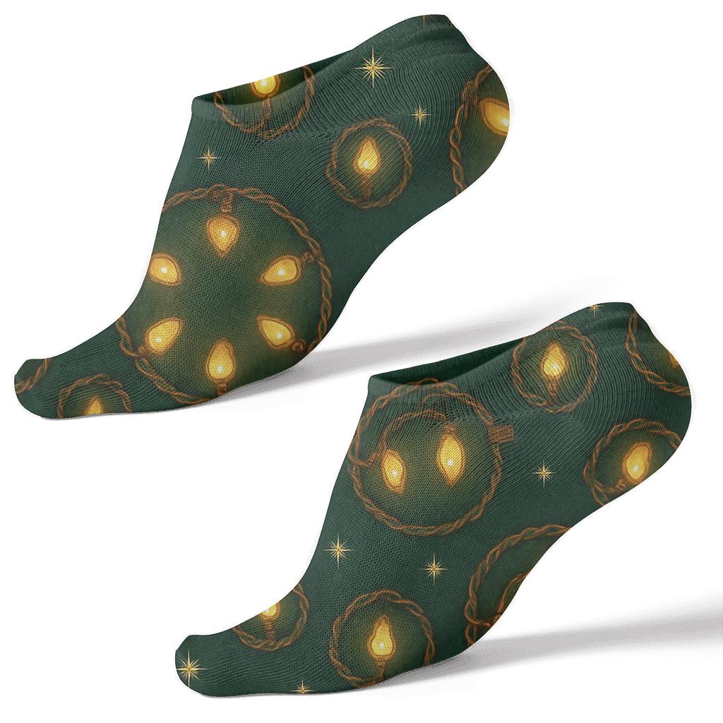 Warm Amber Garland Medallions On Deep Evergreen trendy patterned ankle socks