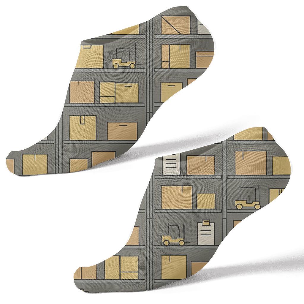 Warehouse Shelving Rhythm With Warehouse Worker Motifs unique graphic ankle socks