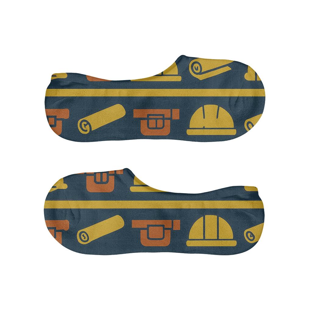 Blueprint Bandana Pattern With Construction Worker Icons comfortable invisible socks
