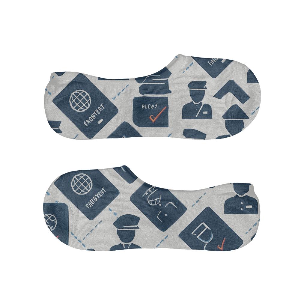 Passport Lattice With Immigration Officer Icons comfortable low-cut socks
