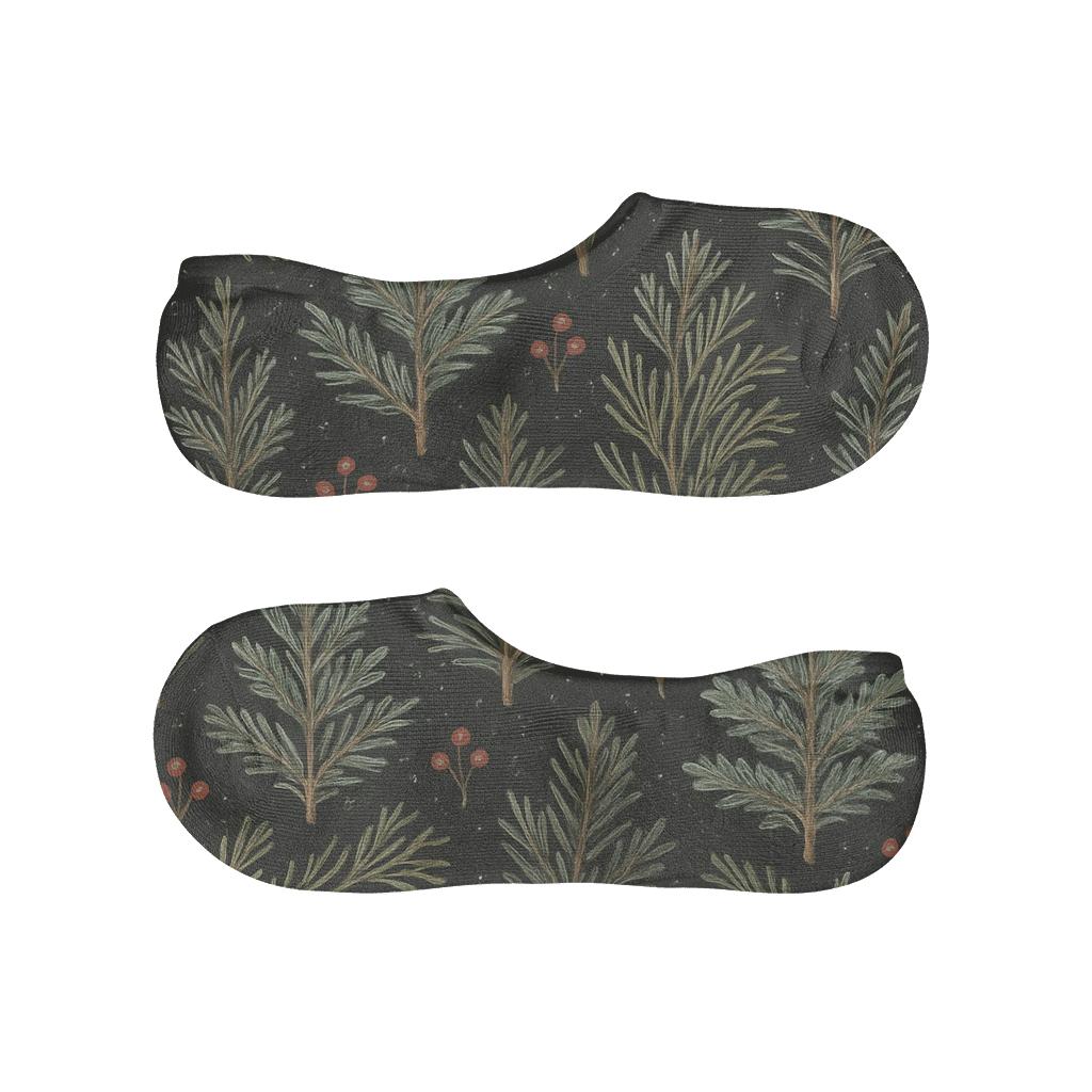 Botanical Poster Repeat With Evergreen Branches soft cotton no-show socks
