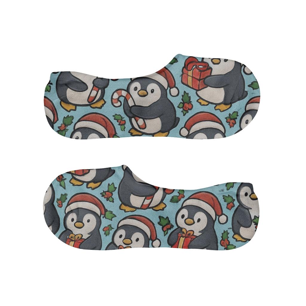 Candy Cane Penguin Tessellation On Icy Blue Background breathable no-show socks