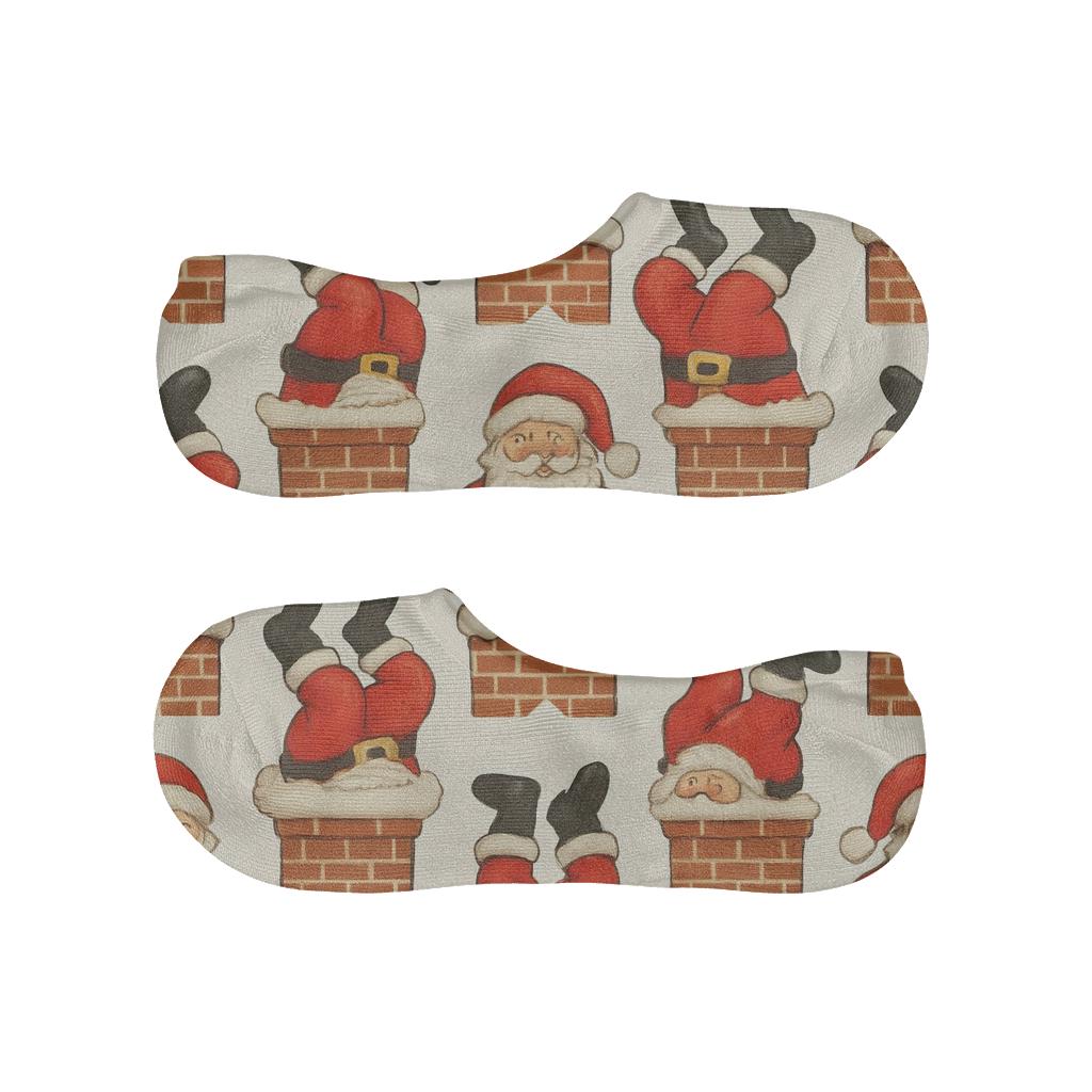 Mirrored Chimney Scene With Santa designer printed no-show socks