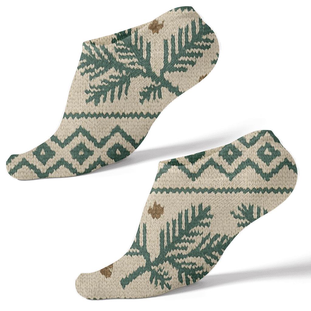 Knitted Nordic Evergreen Branches Fair Isle Bands designer print ankle socks