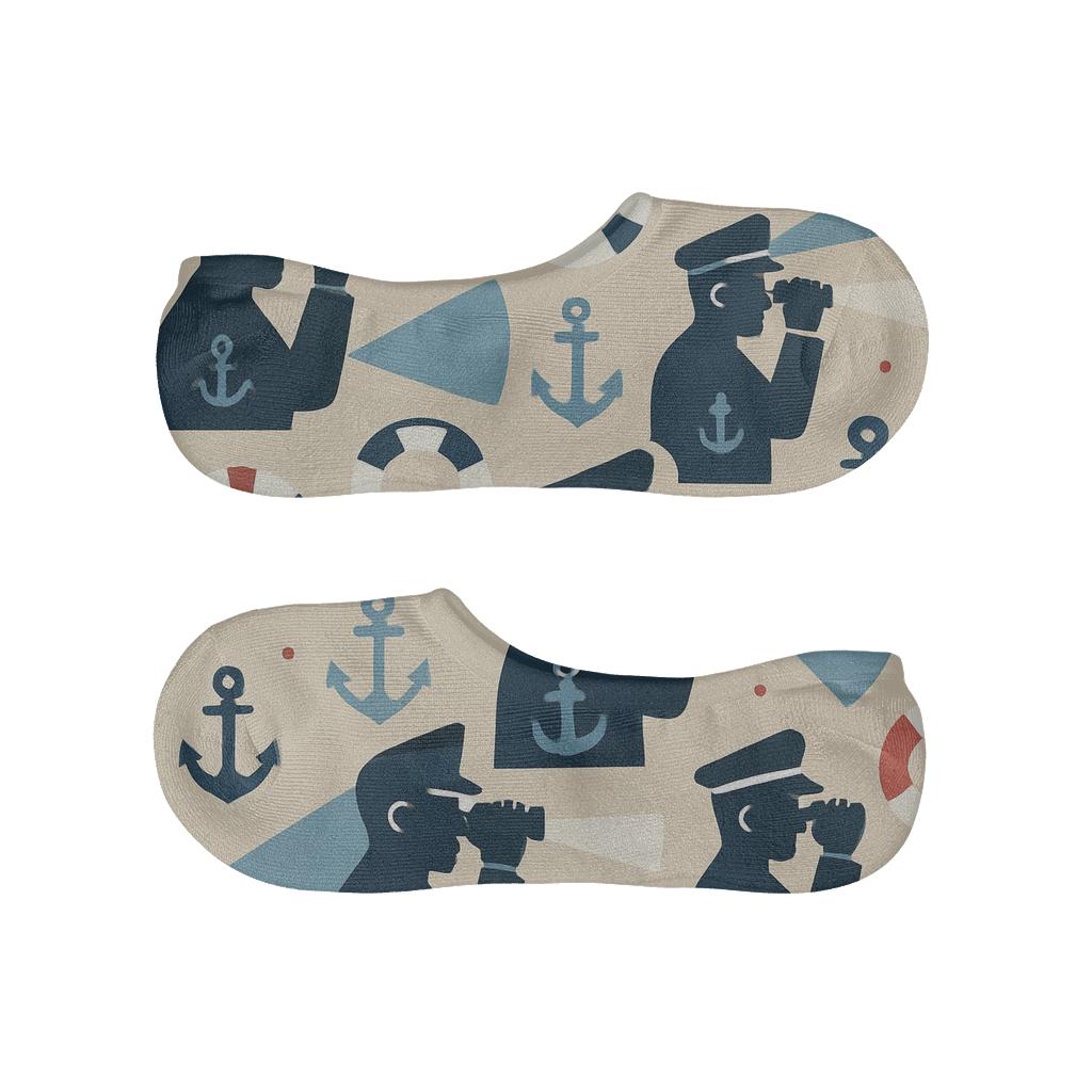 Minimal Coast Guard Officer Badge Grid On Sandy Beige Field anti-slip no-show socks