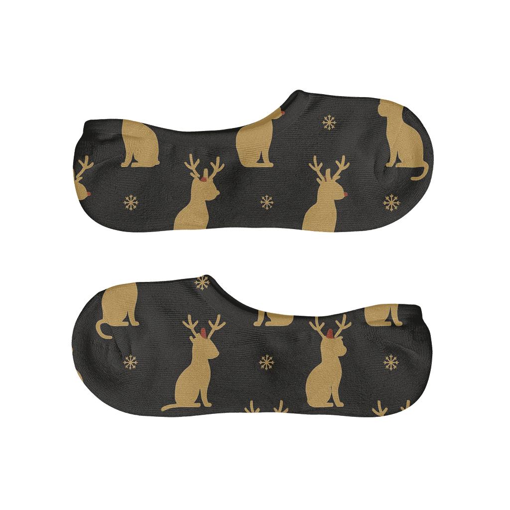 Minimal Reindeer Cat Silhouette Grid On Black Background soft cotton no-show socks