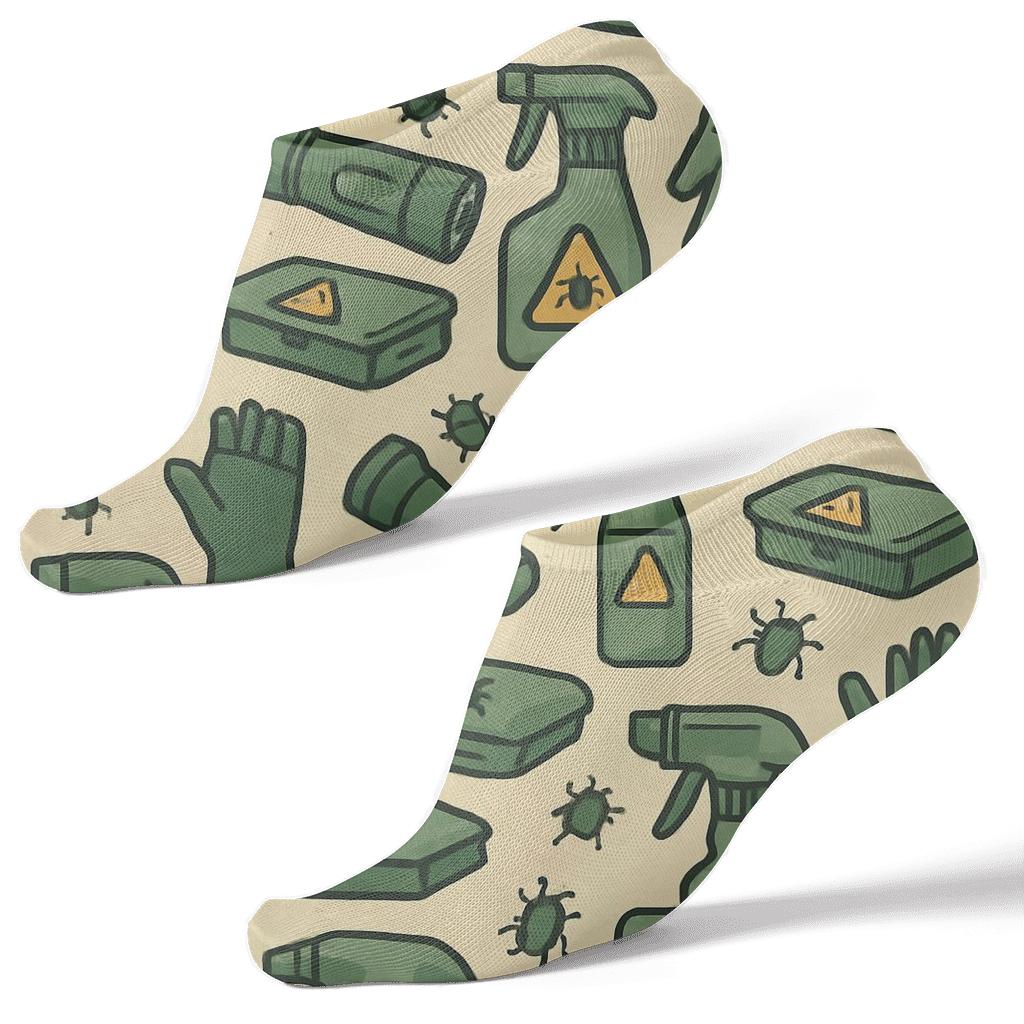 Pest Control Technician Tool Tessellation In Service Green trendy patterned ankle socks