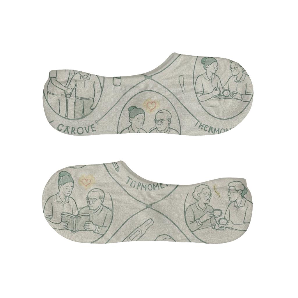 Vintage Poster Pattern Of Patient Moments With Elderly Care Worker personalized no-show socks