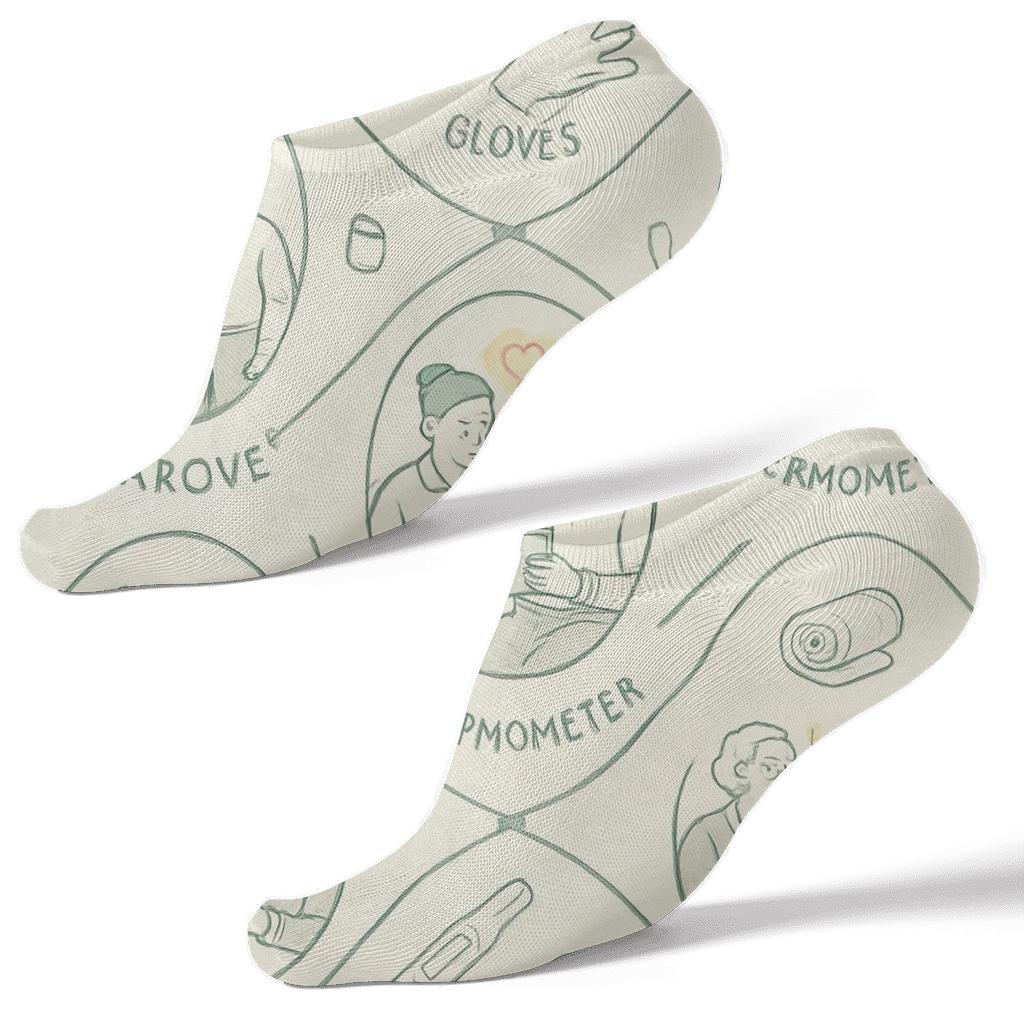 Vintage Poster Pattern Of Patient Moments With Elderly Care Worker premium sports ankle socks