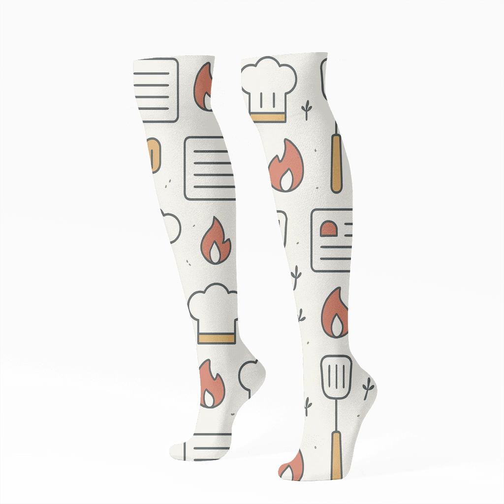 Recipe Card Rhythm With Chef Icons premium sports knee-high socks