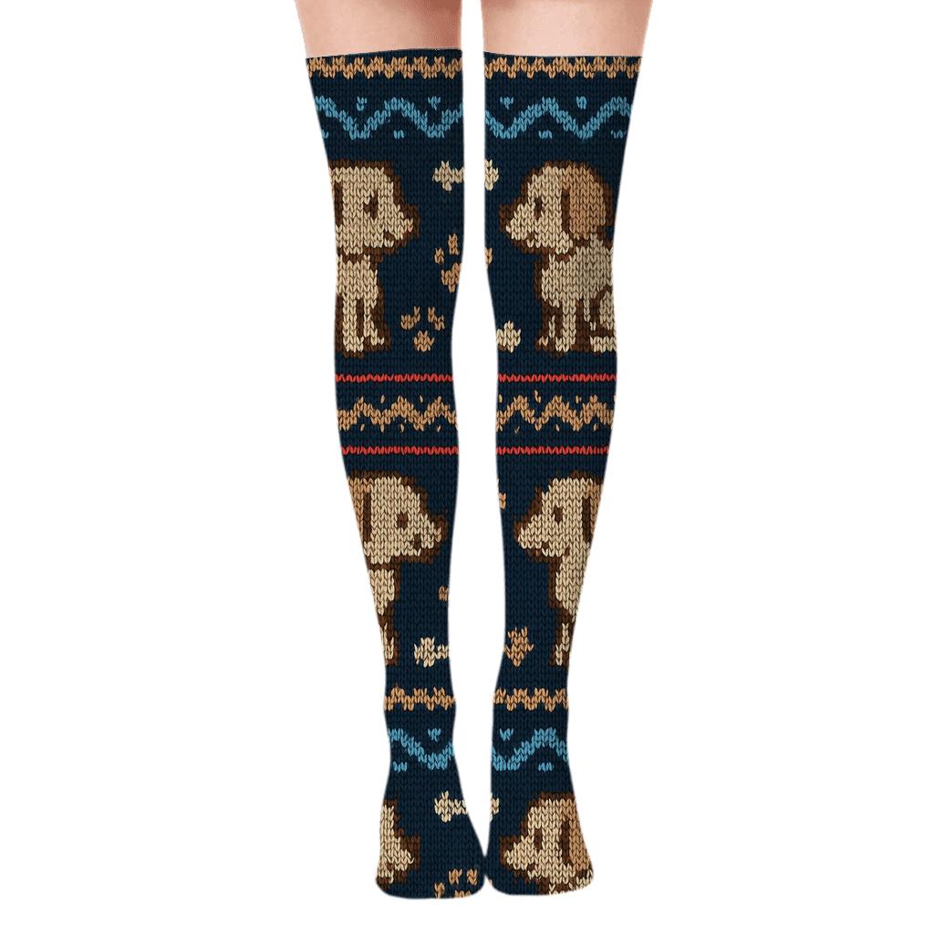 Knit Illusion Dog Park Fair Isle Bands trendy patterned over-the-knee socks