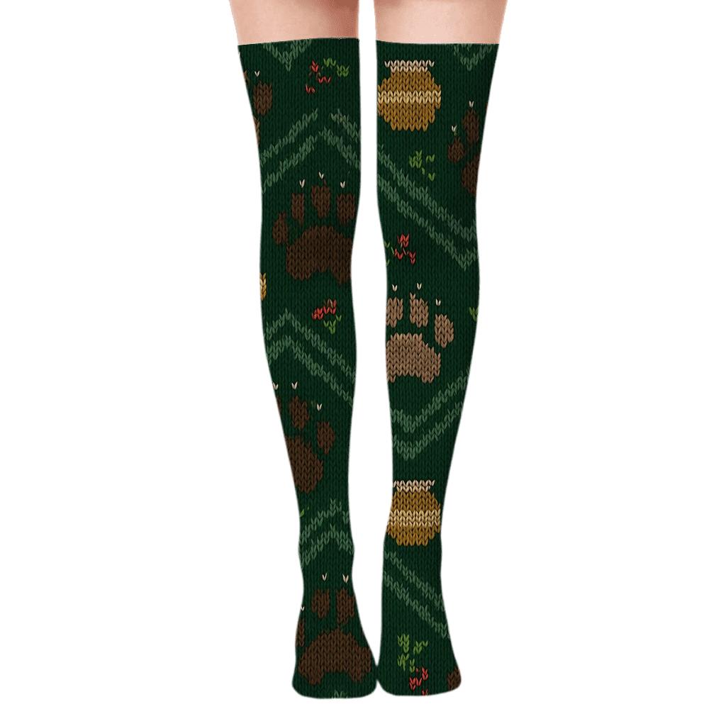 Forest Knit Illusion Bear Paw Chevron stylish fashion over-the-knee socks