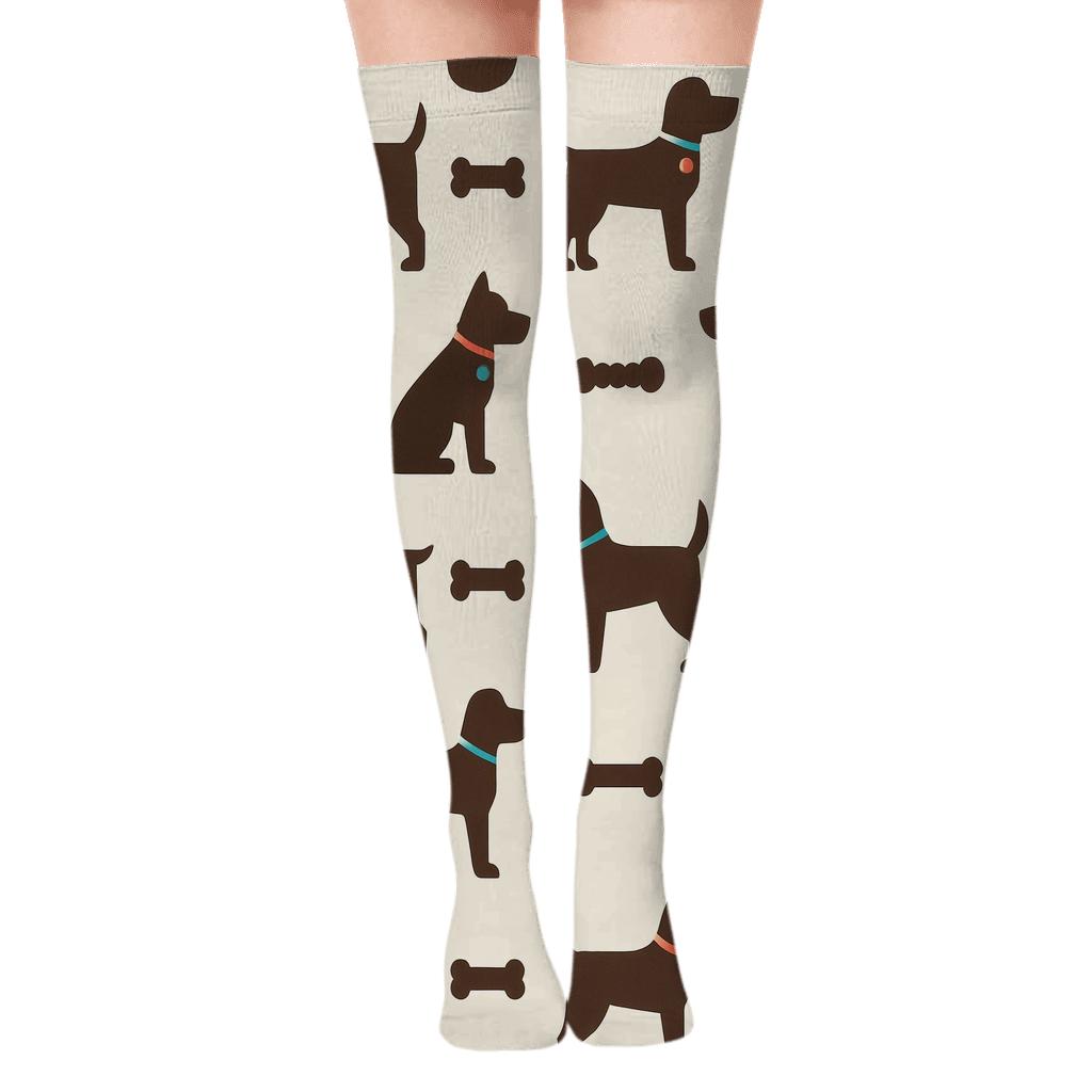 Minimalist Grid Of Silhouettes With Dog Motifs comfortable cotton over-the-knee socks