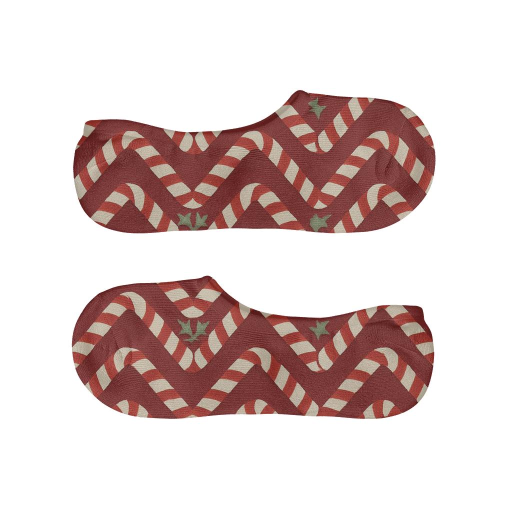 Candy Canes Chevron Lattice On Deep Holiday Red custom no-show socks