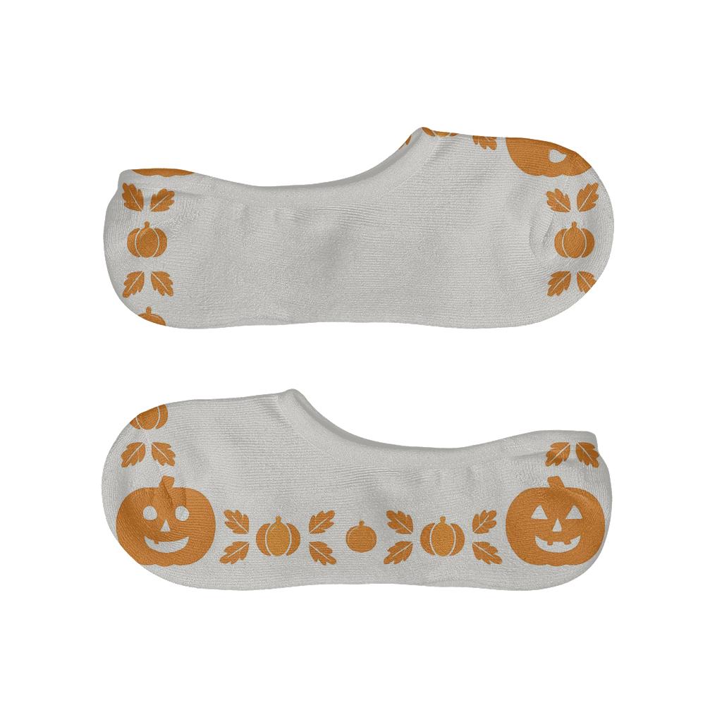 Carved Pumpkin Frame Border Repeat On White Background designer print no-show socks