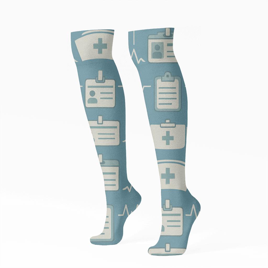 Clinic Poster Grid With Nurse Icons custom knee-high socks