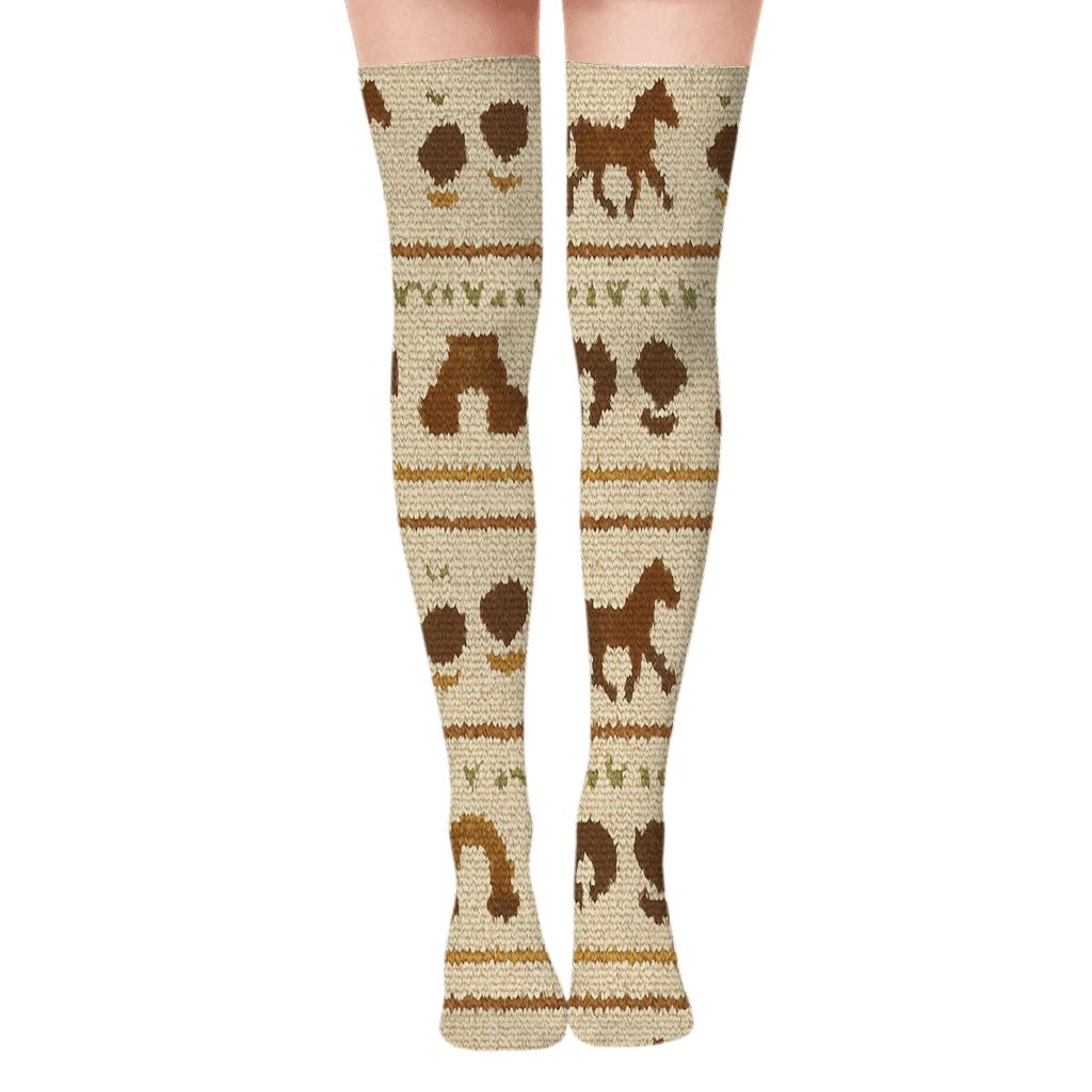 Knitted-Illusion Horse Hoof Chevron stylish fashion over-the-knee socks