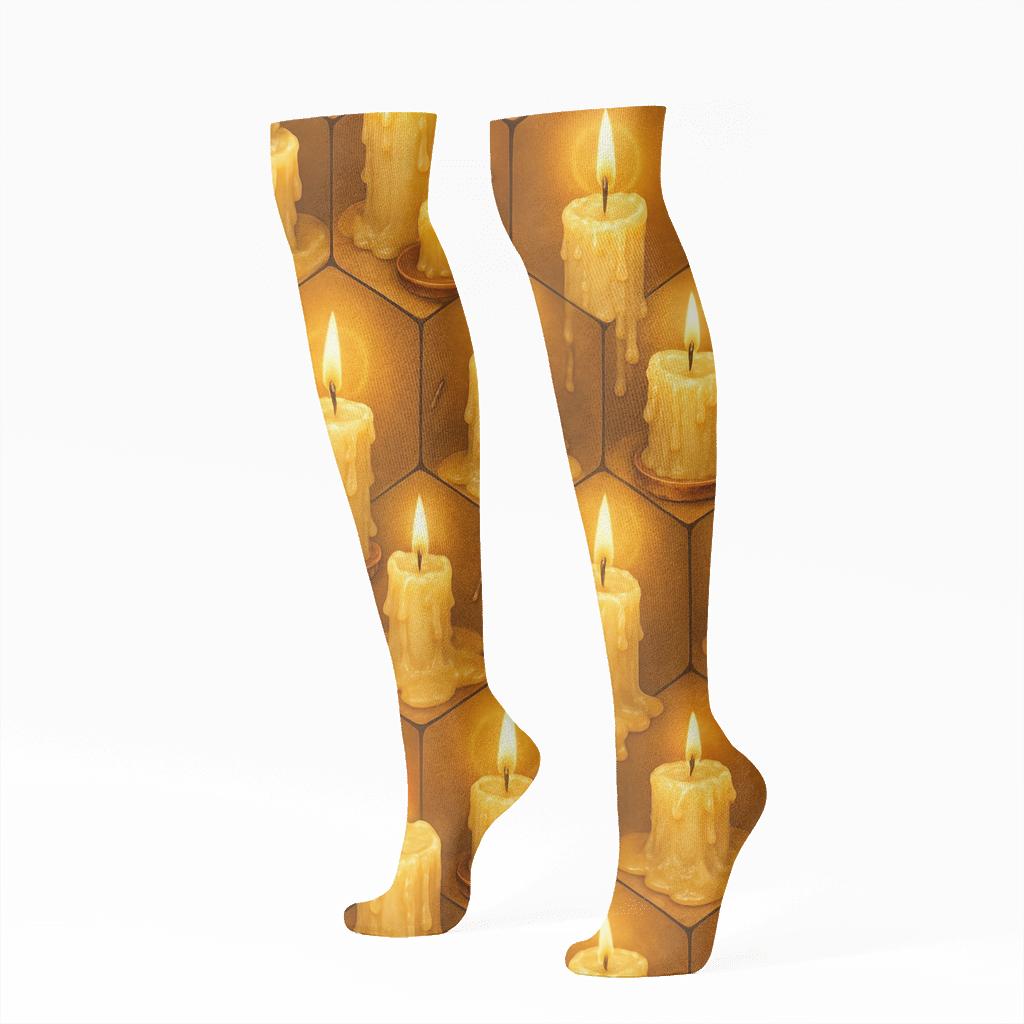 Honeycomb Wax Drip Candle Tiling premium sports knee-high socks