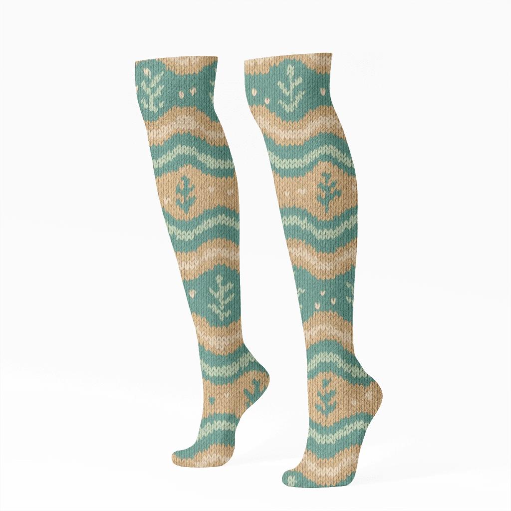 Seafoam Kelp Ripple Knit Illusion stylish athletic knee-high socks