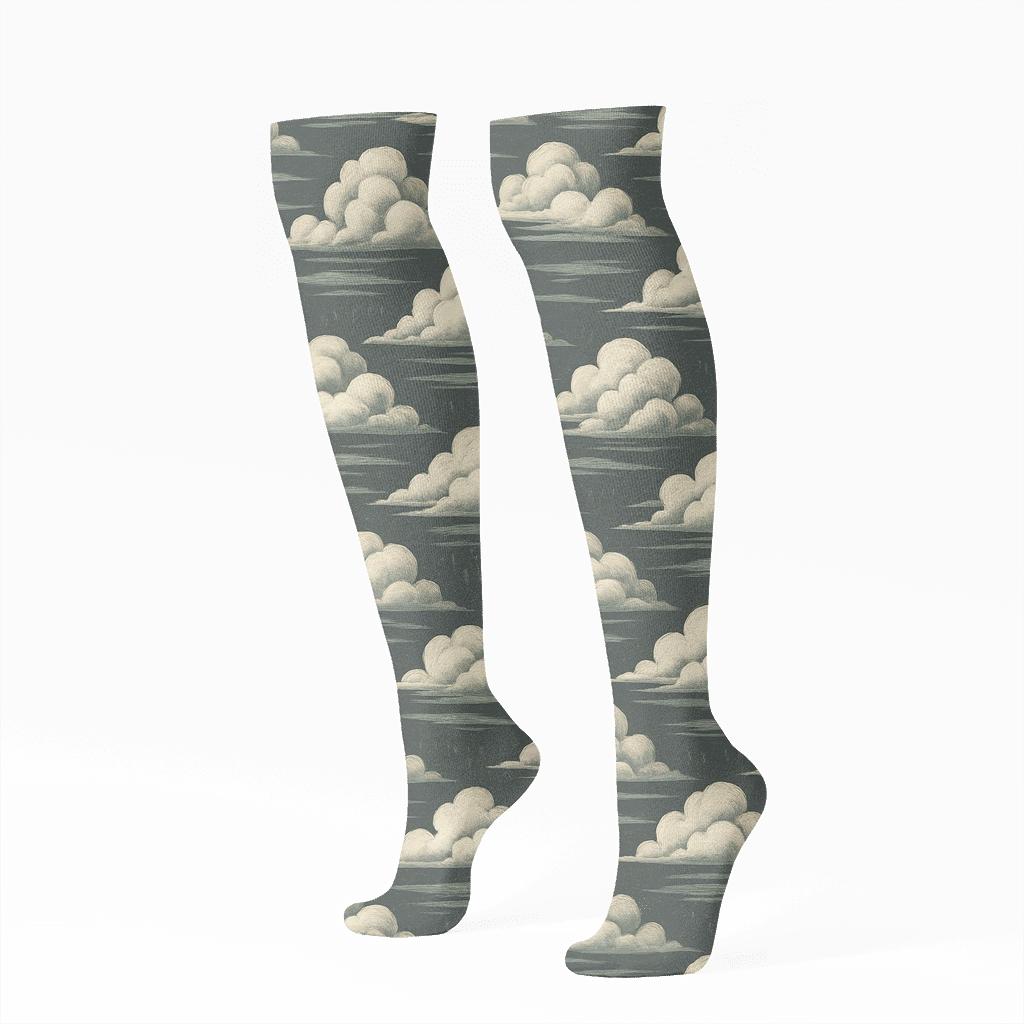 Vintage Sky Poster Clouds Lattice On Storm Gray Background unique graphic knee-high socks