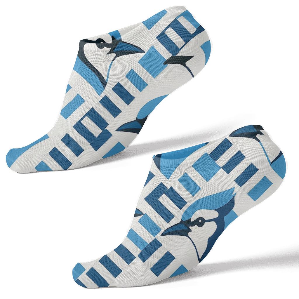 Blue Jay Crest Stripe Weave On White Background designer print ankle socks