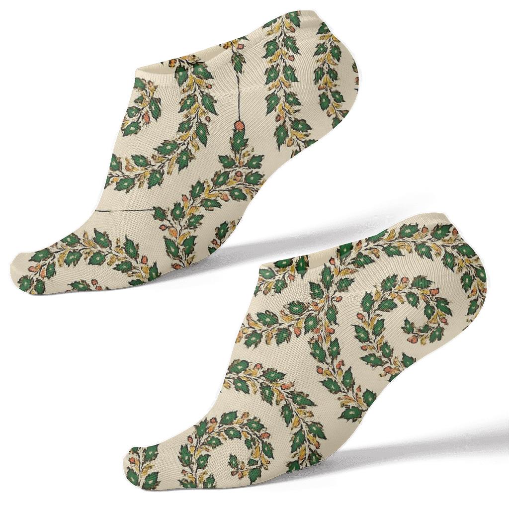 Christmas Wreath Spiral Tiles In Gold And Ivory premium sports ankle socks