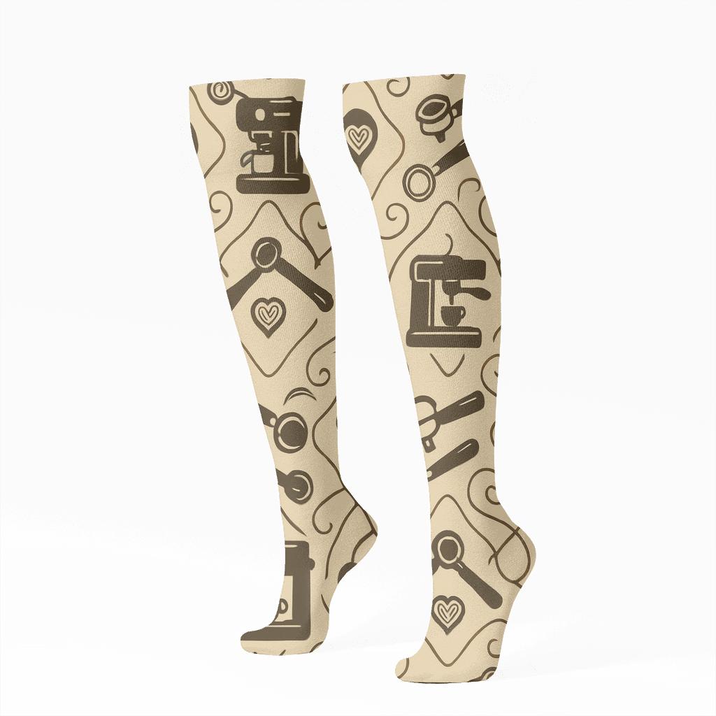 Espresso Machine Lattice In Barista Style soft everyday knee-high socks