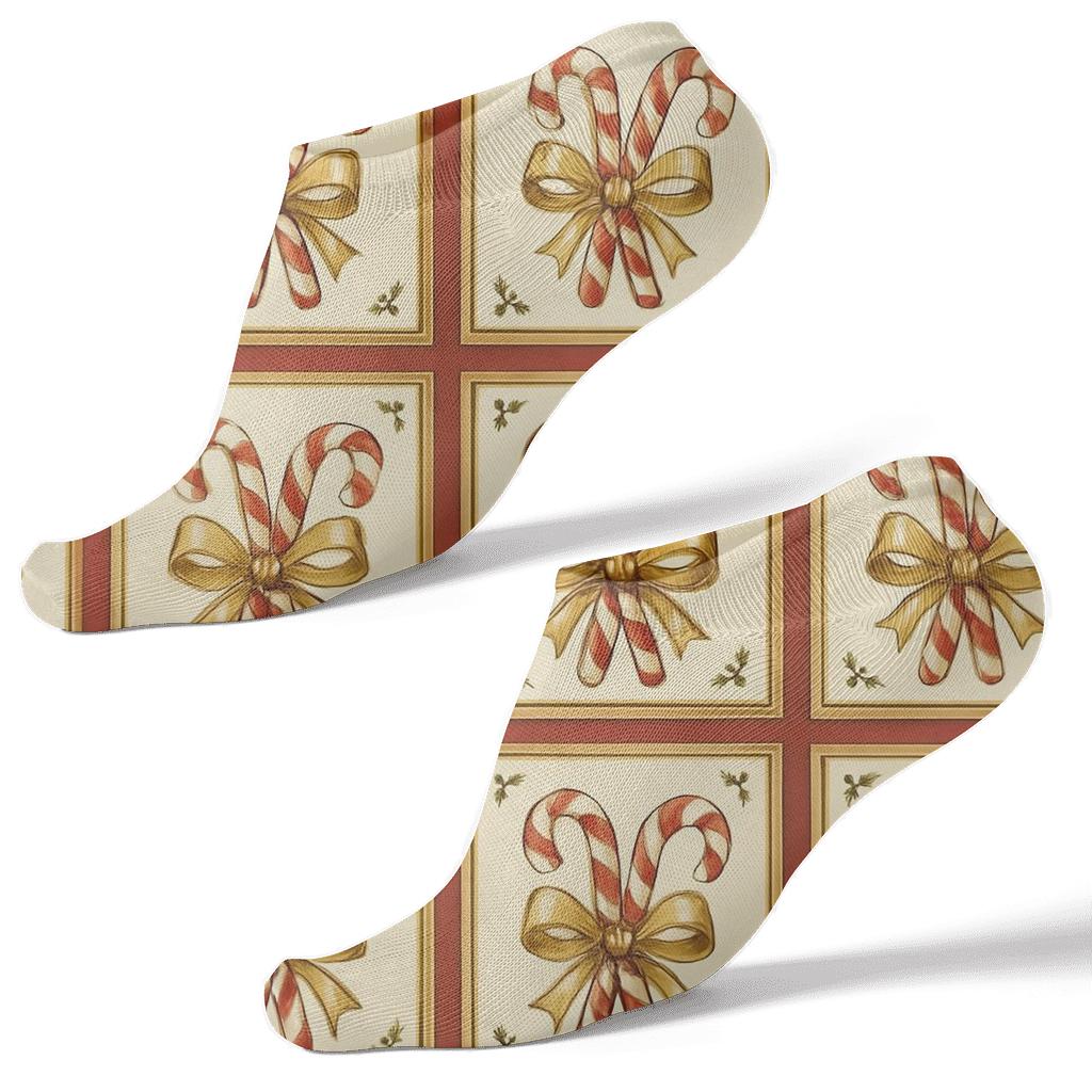 Candy Canes Ornament Vignettes In Vintage Poster Tiles premium sports ankle socks