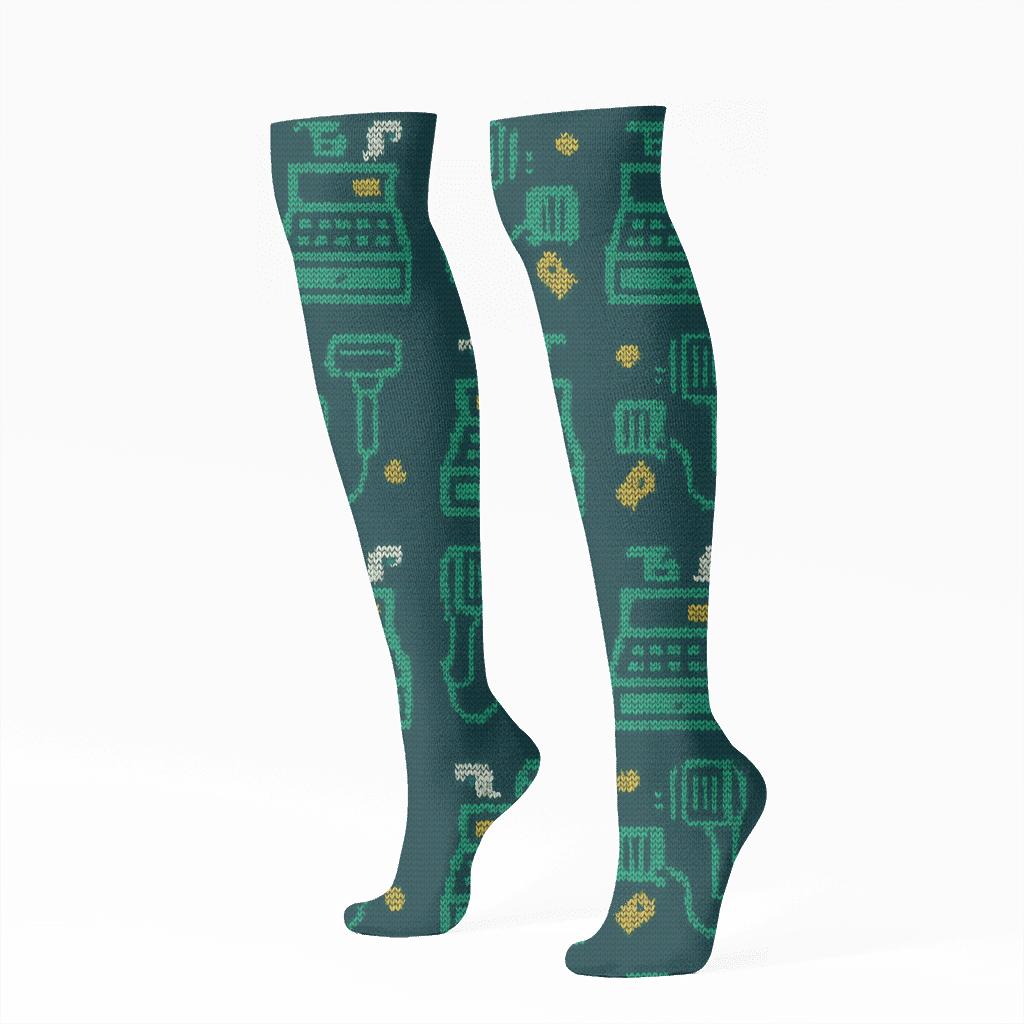 Knit Illusion Cashier Register Tilework comfortable cotton knee-high socks