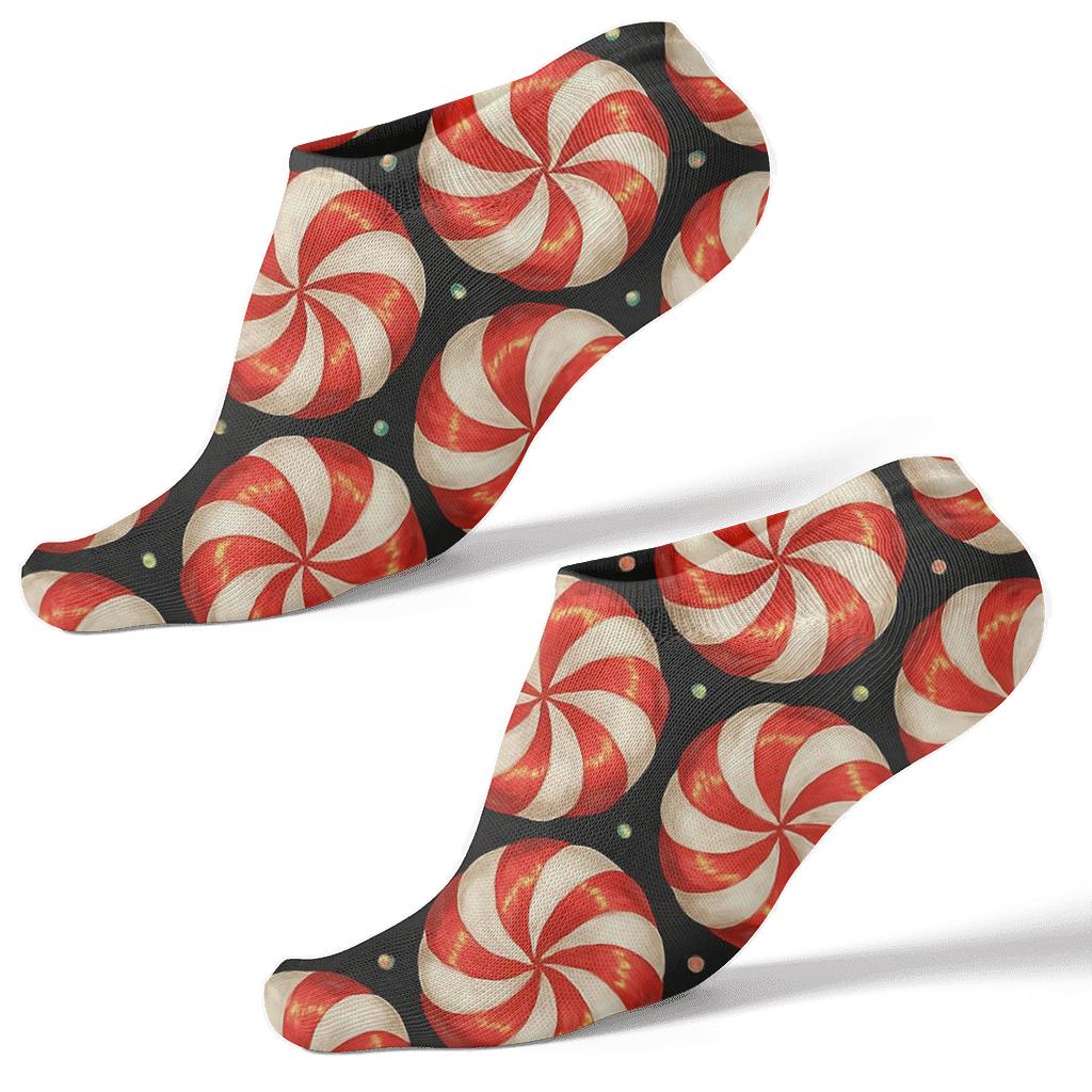 Candy Canes Radial Peppermint Swirl Rosettes custom ankle socks