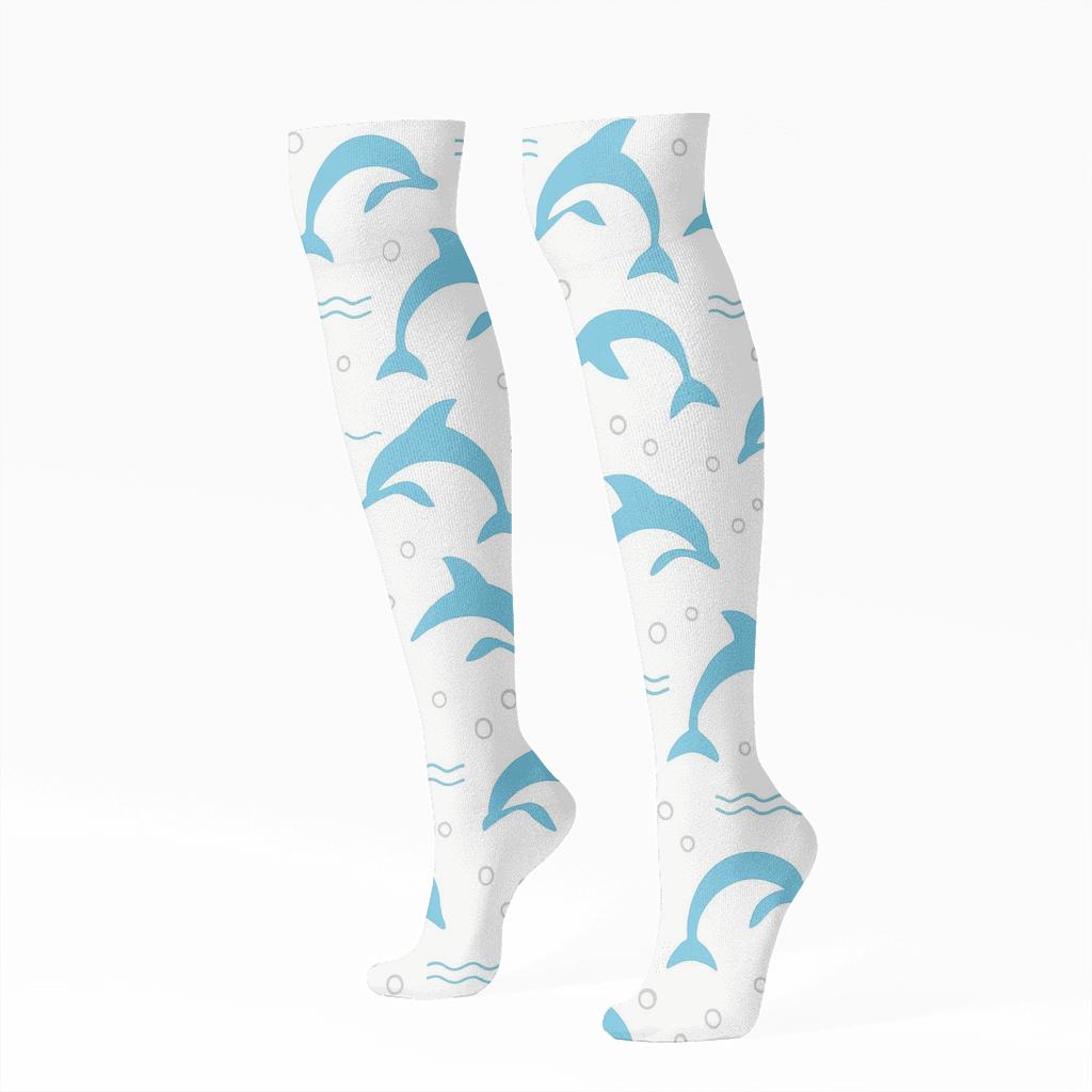 Minimalist Grid With Dolphin Silhouettes unique graphic knee-high socks